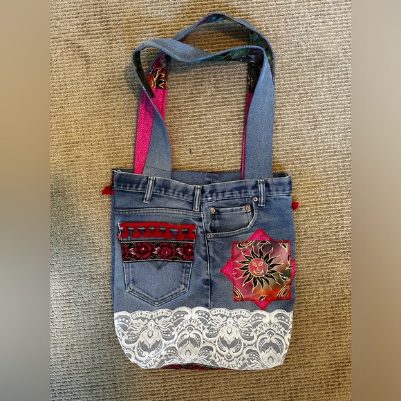 Handmade denim boho bag Levi jeans - Picture 2 of 2